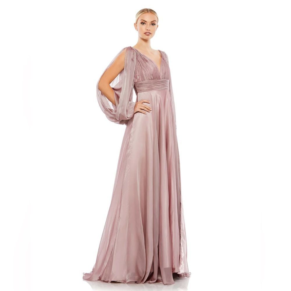 Mac Duggal | 67414 Chiffon Open Sleeve A Line Gown Size 2 NEW - Picture 2 of 13